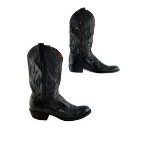 Men's Lucchese 2000 Black Leather Almond Toe Western Boots Size 10 D